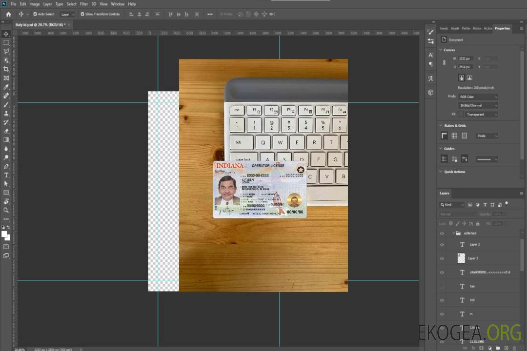 Modèle de permis de conduire (opérateur) USA Indiana au format PSD (2019 – présent) photolook FRONT template